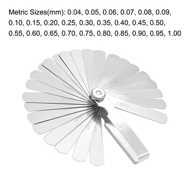 Harfington Metric Thickness Feeler Gauge 0.04-1mm 25 Blade Mn Steel Measuring Tool for Gap Width