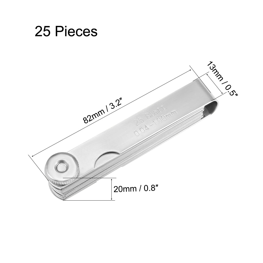 Harfington Metric Thickness Feeler Gauge 0.04-1mm 25 Blade Mn Steel Measuring Tool for Gap Width