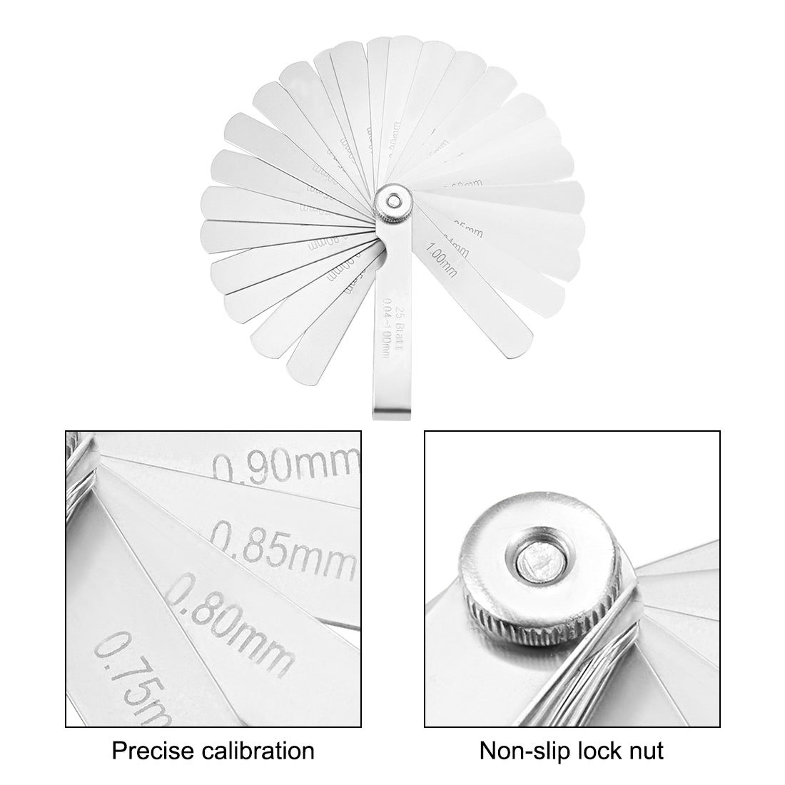 Harfington Metric Thickness Feeler Gauge 0.04-1mm 25 Blade Mn Steel Measuring Tool for Gap Width