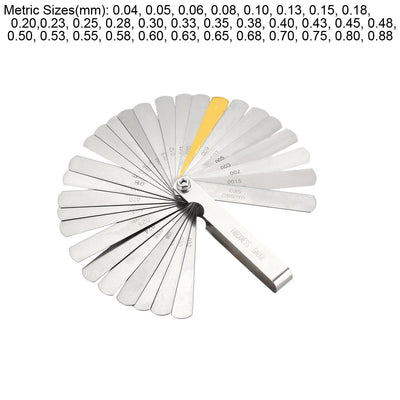 Harfington Metric Thickness Feeler Gauge 0.04-0.88mm 32 Blade Brass Measuring Tool for Gap Width