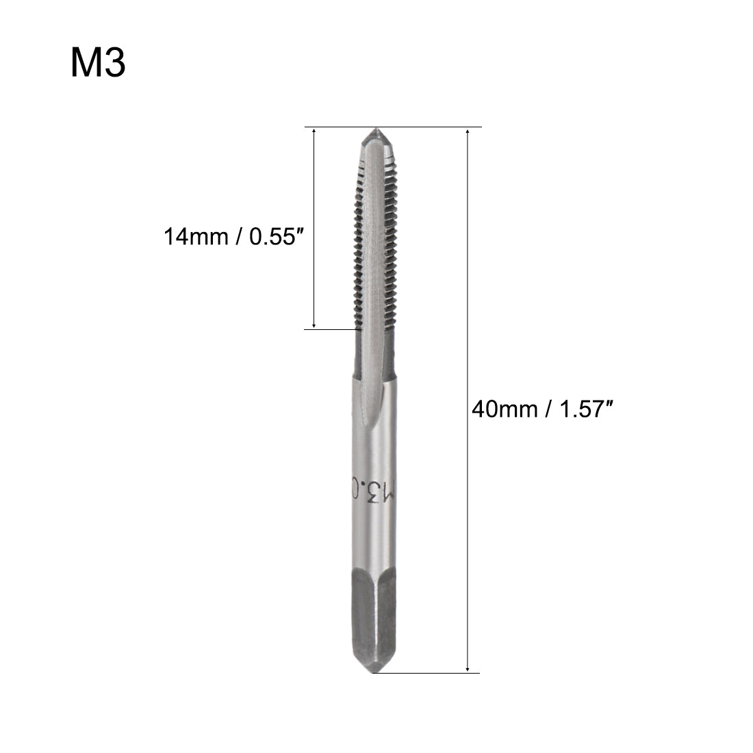 Harfington Metric Hand Tap M3 Thread 0.5 Pitch 3 Straight Flutes H2 High Speed Steel 5 Pairs