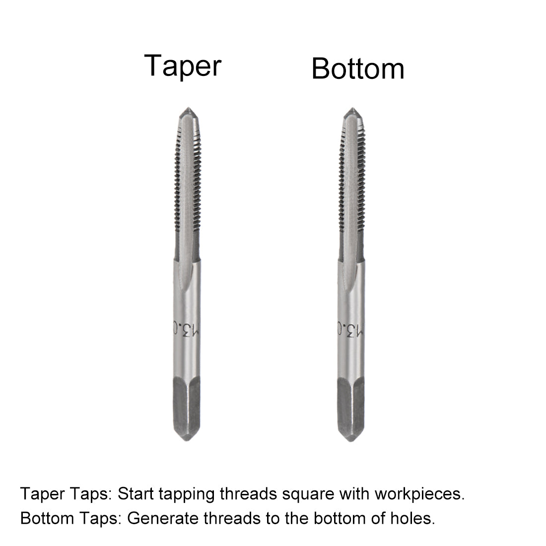 Harfington Metric Hand Tap M3 Thread 0.5 Pitch 3 Straight Flutes H2 High Speed Steel 5 Pairs