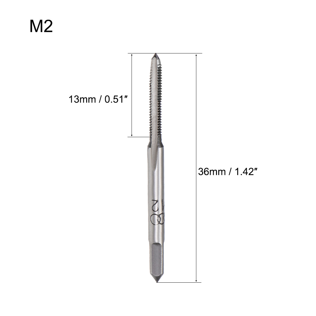Harfington Metric Hand Tap M2 Thread 0.4 Pitch 3 Straight Flutes High Speed Steel 5 Pairs