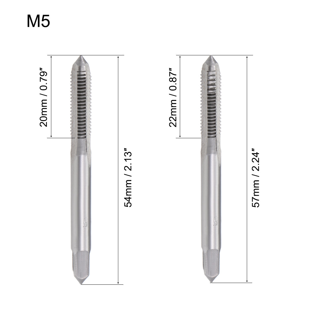 Harfington Metric Hand Tap M5 Thread 0.8 Pitch 3 Straight Flutes High Speed Steel 1 Pair