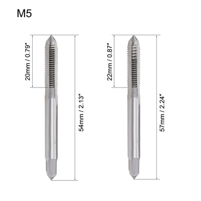 Harfington Metric Hand Tap M5 Thread 0.8 Pitch 3 Straight Flutes High Speed Steel 1 Pair