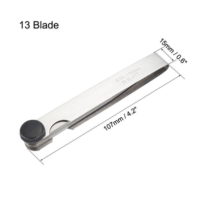 Harfington Metric Thickness Feeler Gauge 0.05-1.00mm 13 Blade Mn Steel Measuring Tool for Width Gap