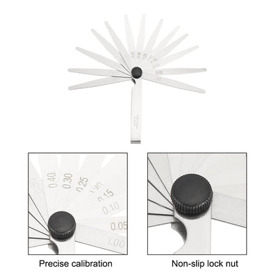 Harfington Metric Thickness Feeler Gauge 0.05-1.00mm 13 Blade Mn Steel Measuring Tool for Width Gap