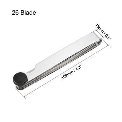 Harfington Metric Thickness Feeler Gauge 0.04-0.63mm 26 Blade Mn Steel Measuring Tool for Width Gap