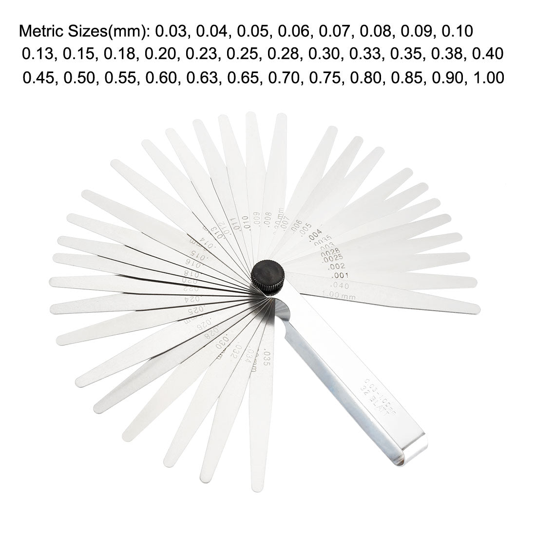 Harfington Metric Thickness Feeler Gauge 0.03-1.00mm 32 Blade Mn Steel Measuring Tool for Width Gap