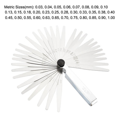 Harfington Metric Thickness Feeler Gauge 0.03-1.00mm 32 Blade Mn Steel Measuring Tool for Width Gap