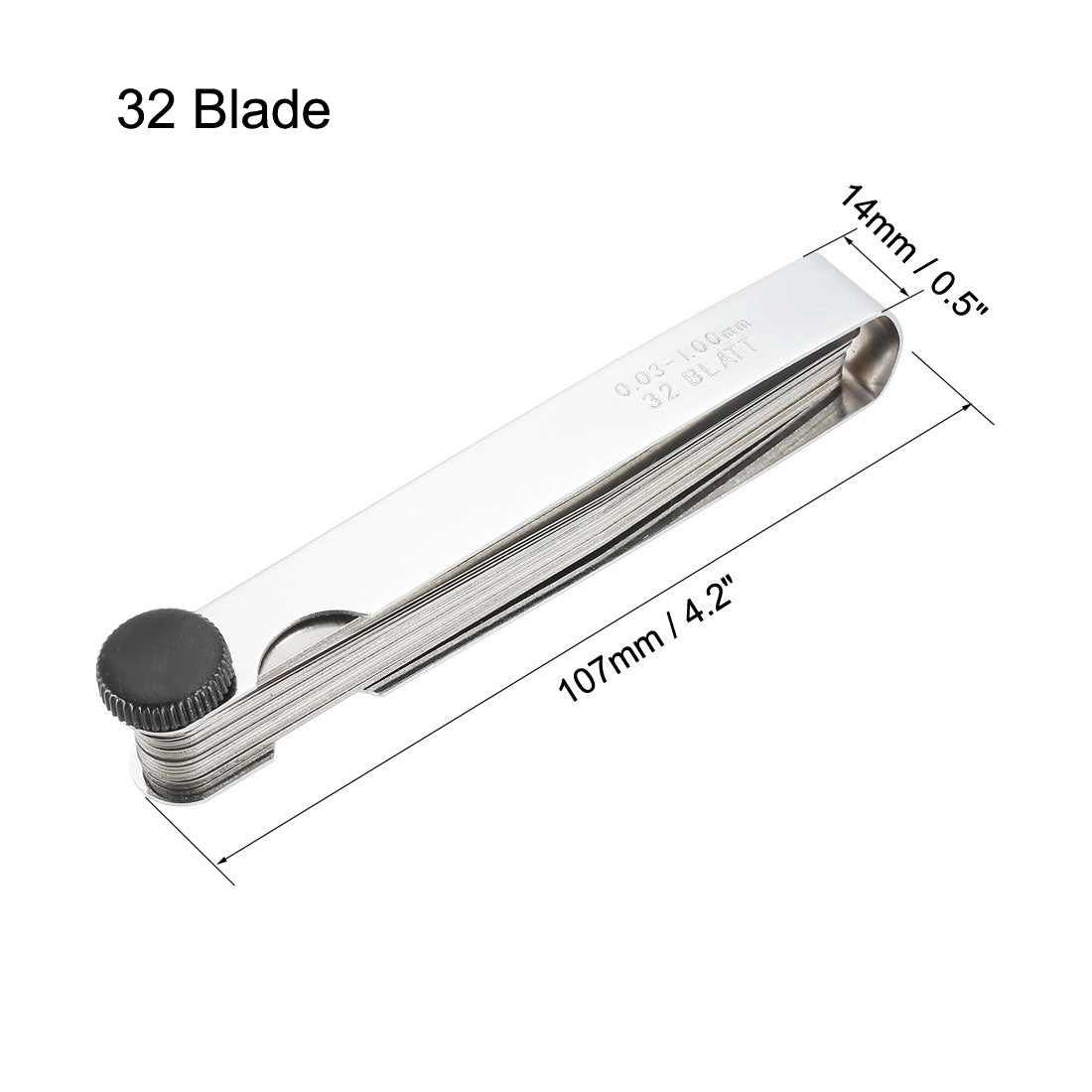 Harfington Metric Thickness Feeler Gauge 0.03-1.00mm 32 Blade Mn Steel Measuring Tool for Width Gap