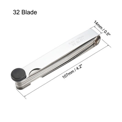 Harfington Metric Thickness Feeler Gauge 0.03-1.00mm 32 Blade Mn Steel Measuring Tool for Width Gap