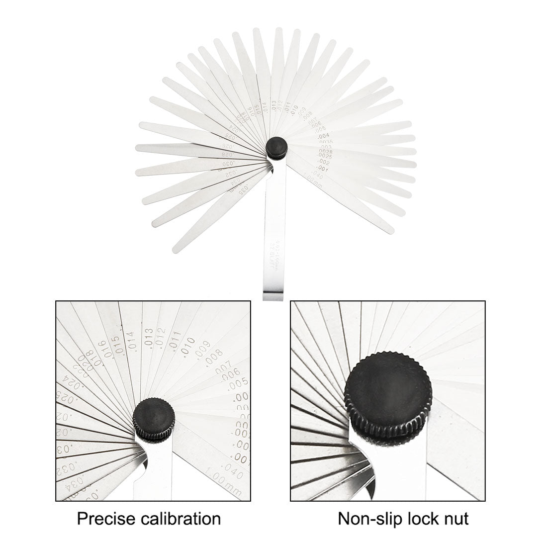 Harfington Metric Thickness Feeler Gauge 0.03-1.00mm 32 Blade Mn Steel Measuring Tool for Width Gap
