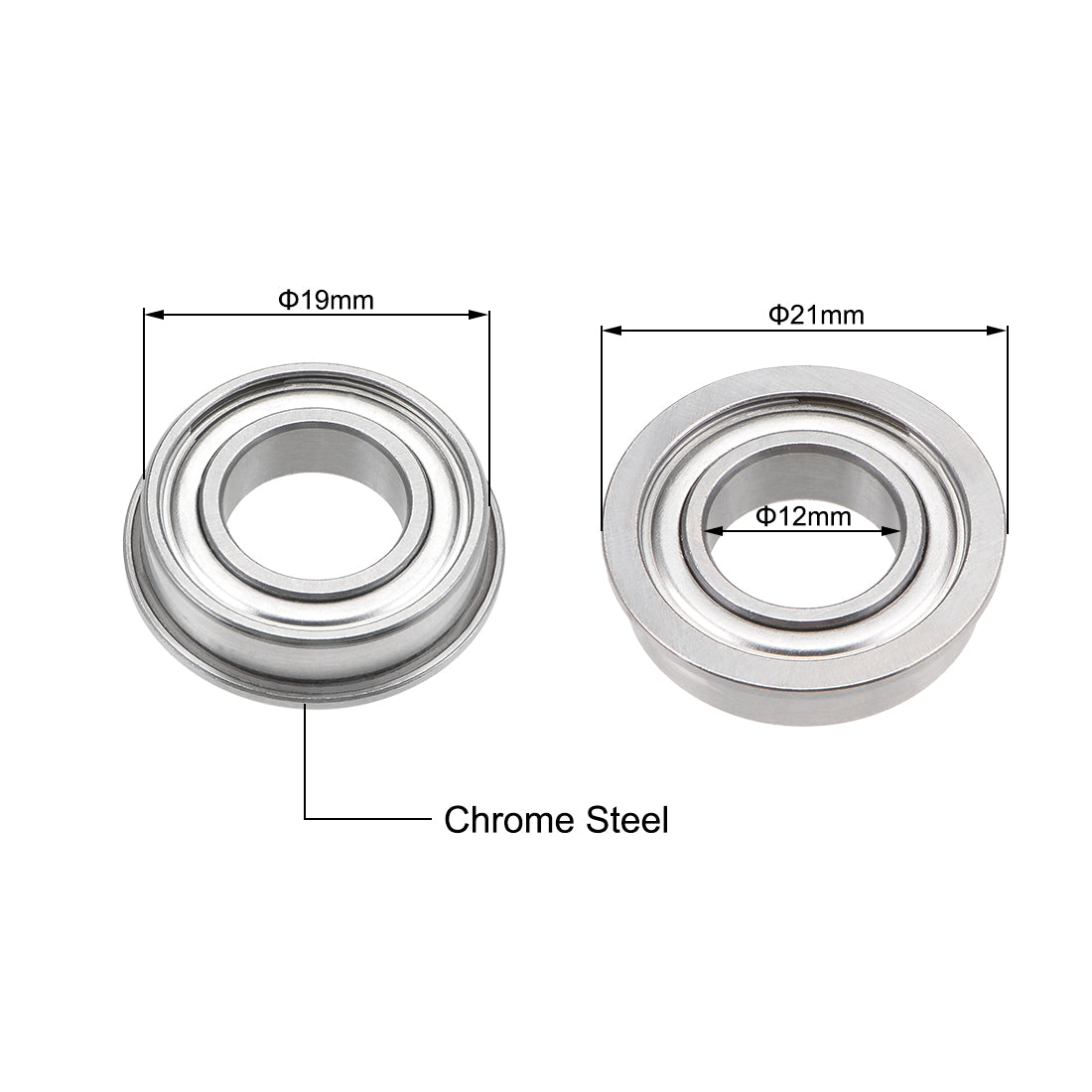 Harfington F6800ZZ Flange Ball Bearing 10x19x5mm Shielded Chrome Bearings 2pcs