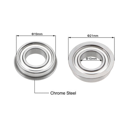 Harfington F6800ZZ Flange Ball Bearing 10x19x5mm Shielded Chrome Bearings 5pcs