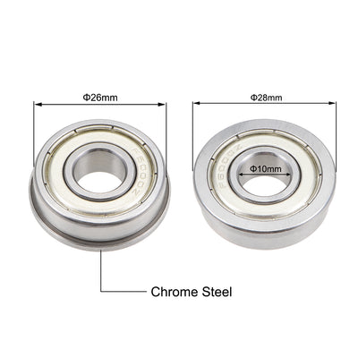 Harfington F6000ZZ Flange Ball Bearing 10x26x8mm Shielded Chrome Bearings