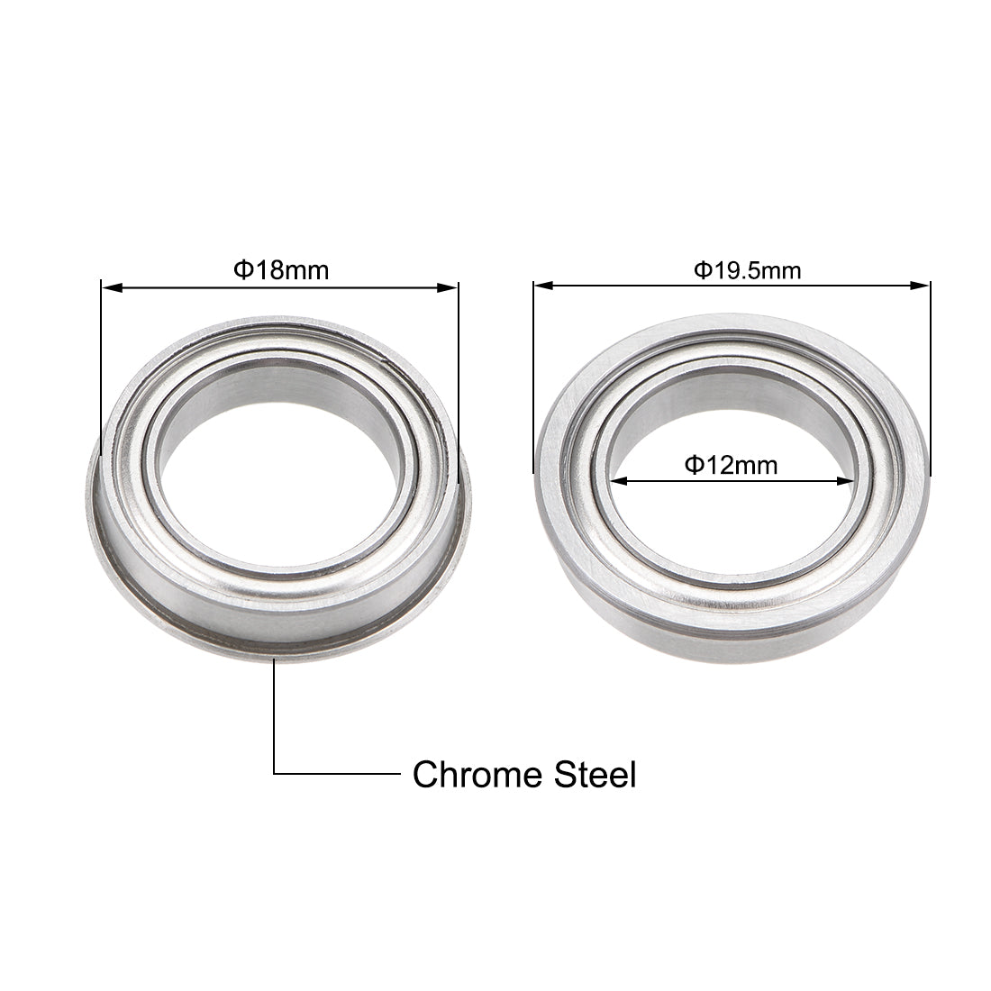 Harfington F6701ZZ Flange Ball Bearing 12x18x4mm Shielded Chrome Bearings 2pcs