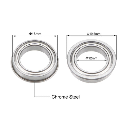 Harfington F6701ZZ Flange Ball Bearing 12x18x4mm Shielded Chrome Bearings 2pcs