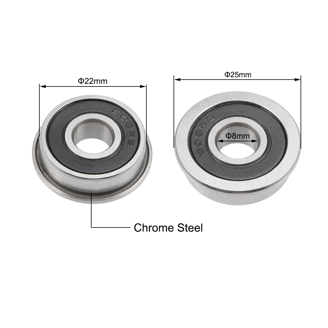 Harfington F608-2RS Flange Ball Bearing 8x22x7mm Sealed Chrome Bearings 2pcs