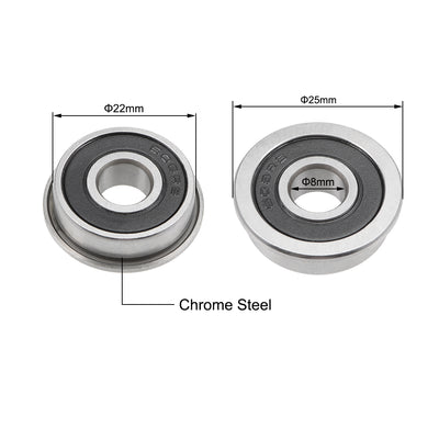 Harfington F608-2RS Flange Ball Bearing 8x22x7mm Sealed Chrome Bearings 2pcs