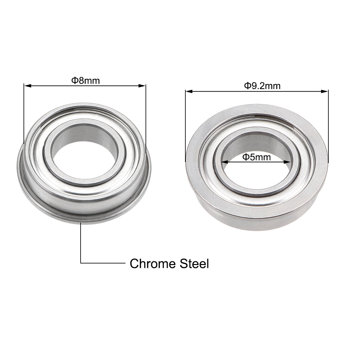 Harfington MF85ZZ Flange Ball Bearing 5x8x2.5mm Shielded Chrome Bearings 2pcs