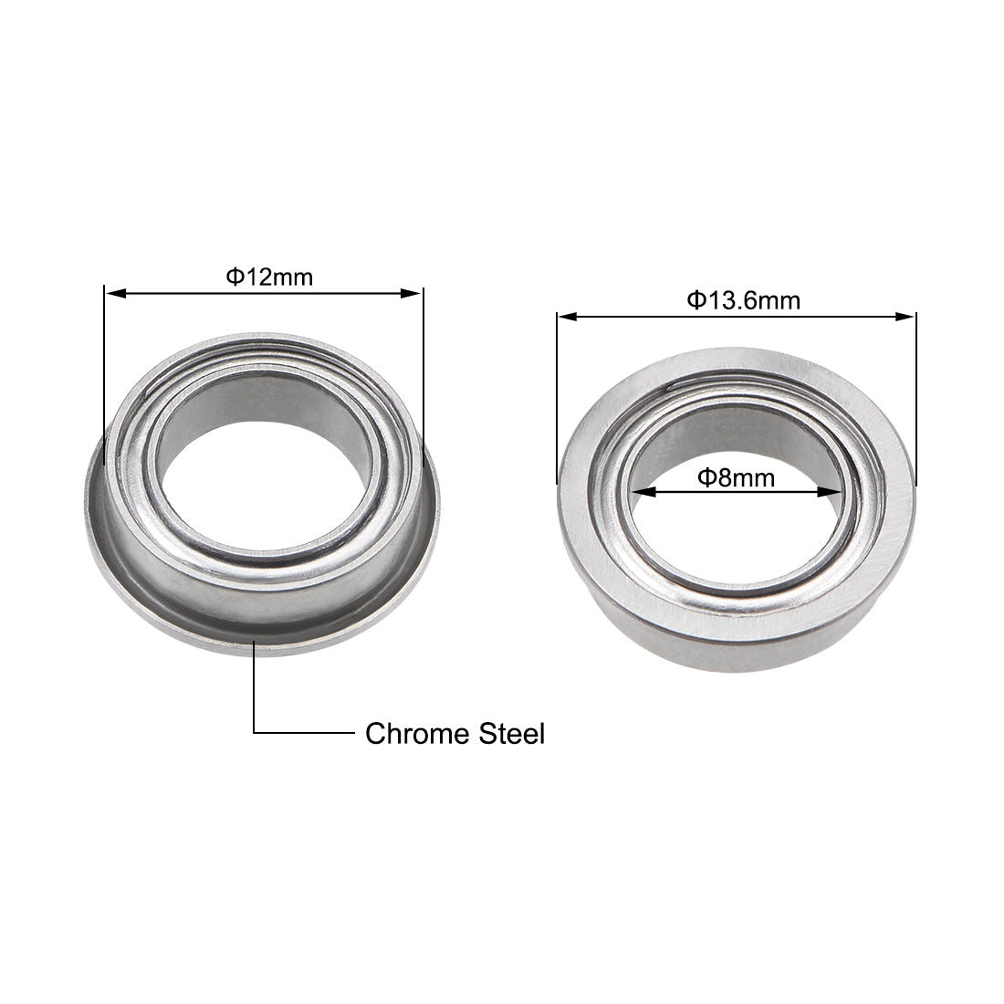 Harfington MF128ZZ Flange Ball Bearing 8x12x3.5mm Shielded Chrome Bearings 2pcs