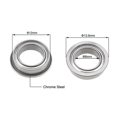 Harfington MF128ZZ Flange Ball Bearing 8x12x3.5mm Shielded Chrome Bearings 2pcs