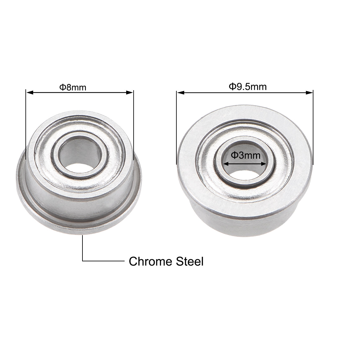 Harfington F693ZZ Flange Ball Bearing 3x8x4mm Shielded Chrome Bearings 2pcs