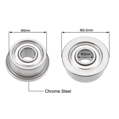Harfington F693ZZ Flange Ball Bearing 3x8x4mm Shielded Chrome Bearings 2pcs