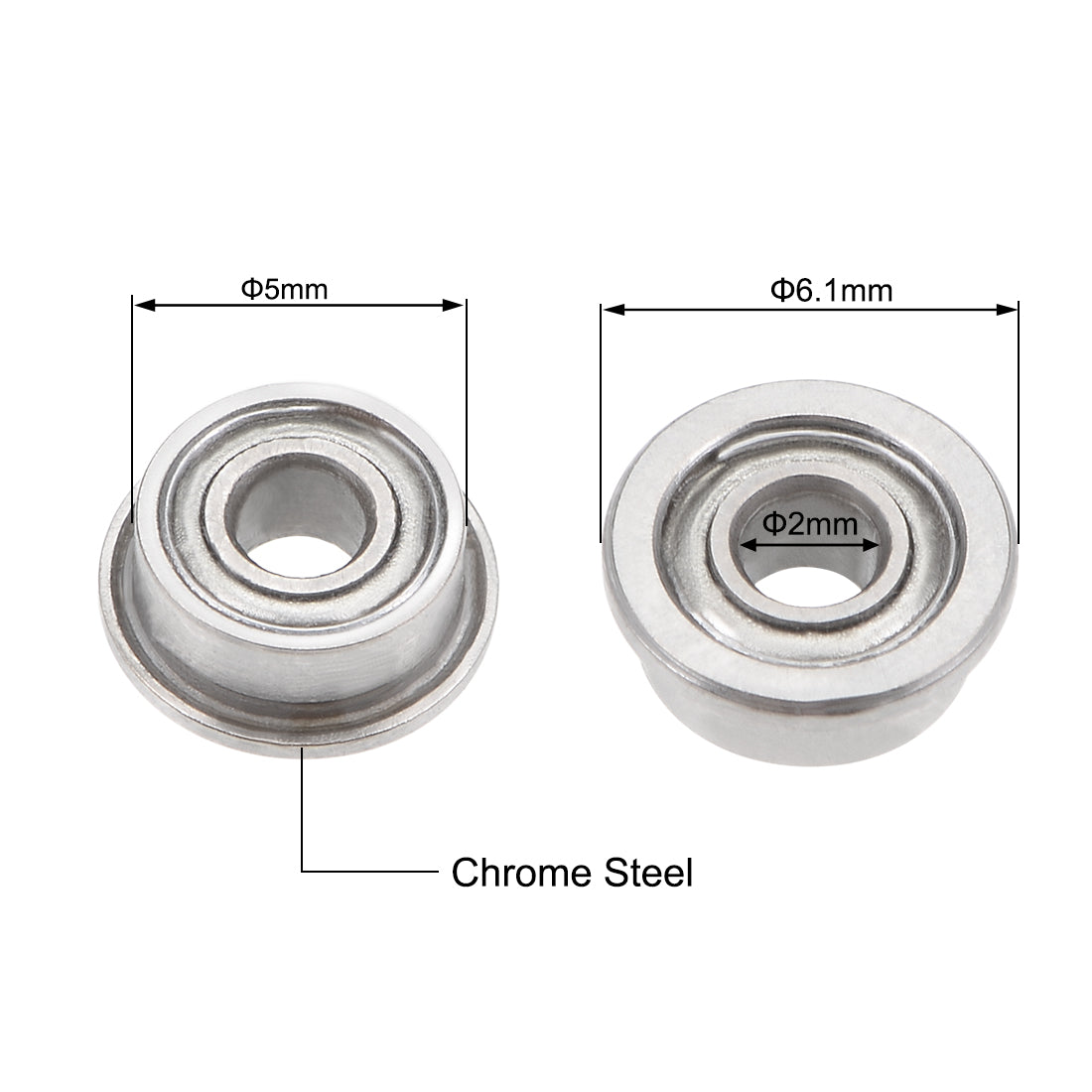 Harfington F682ZZ Flange Ball Bearing 2x5x2.5mm Shielded Chrome Bearings 2pcs
