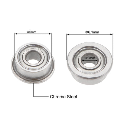Harfington F682ZZ Flange Ball Bearing 2x5x2.5mm Shielded Chrome Bearings 2pcs
