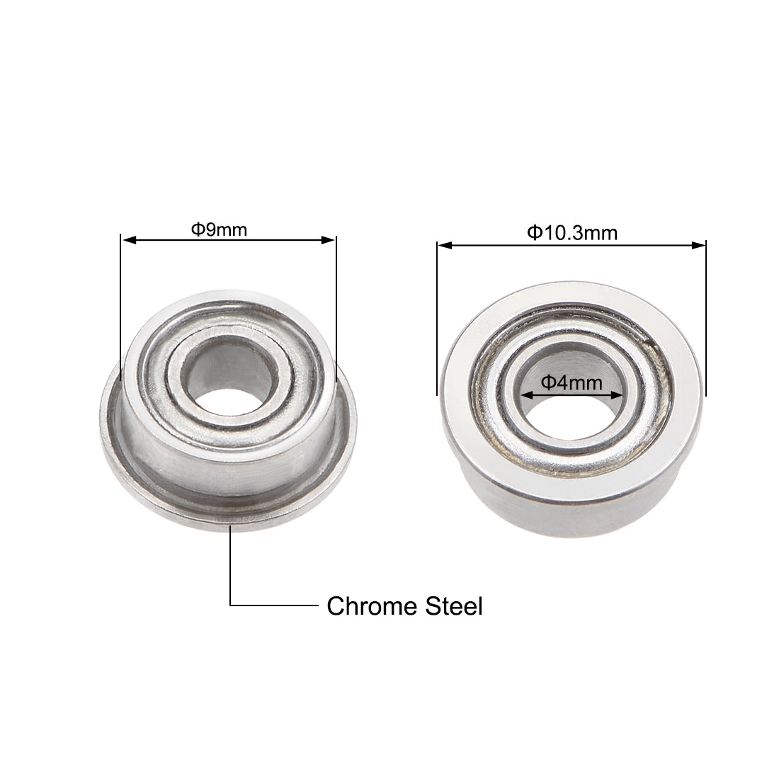 Harfington F684ZZ Flange Ball Bearing 4x9x4mm Shielded Chrome Bearings 2pcs