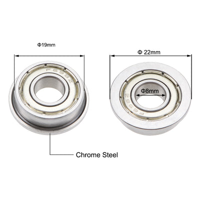 Harfington F698ZZ Flange Ball Bearing 8x19x6mm Shielded Chrome Bearings 2pcs
