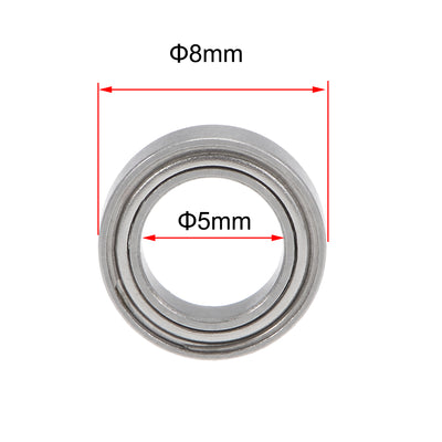 Harfington SMR85ZZ Deep Groove Ball Bearings 5x8x2.5mm Stainless Steel Double Shielded 5pcs