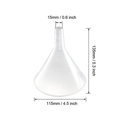 Harfington 12pcs Clear Plastic Funnels 4.5 inch Dia. Mouth Transfer Filling Tool for Bottle Filling Perfumes Essential Oils Laboratory Chemicals