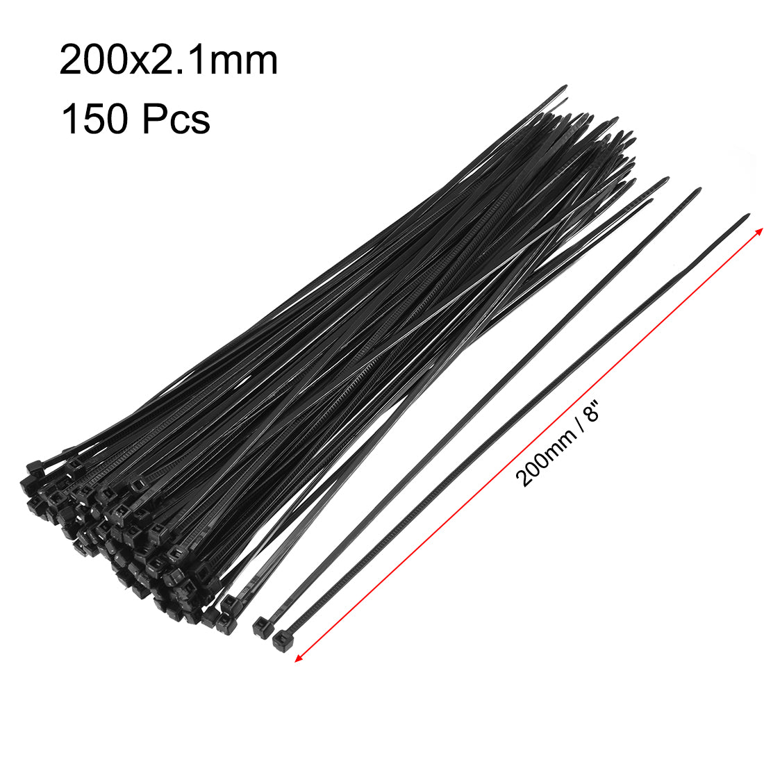 Harfington Nylon Cable Ties 8 Inch Self-Locking Zip Ties 0.08 Inch Width Black 150pcs