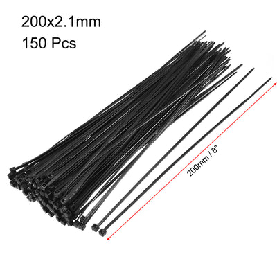 Harfington Nylon Cable Ties 8 Inch Self-Locking Zip Ties 0.08 Inch Width Black 150pcs