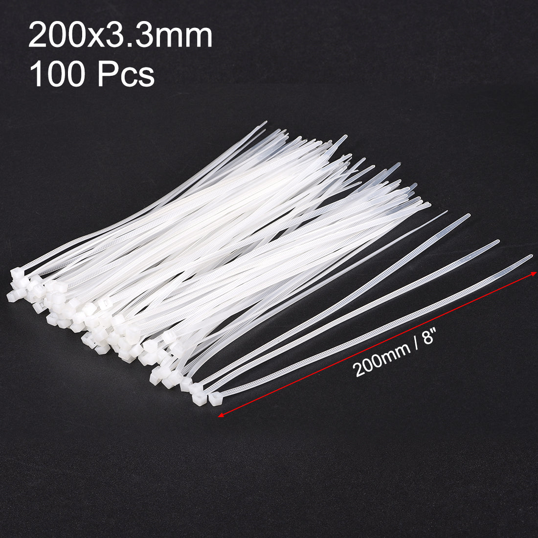 Harfington Nylon Cable Ties 8 Inch Self-Locking Zip Ties 0.13 Inch Width White 100pcs