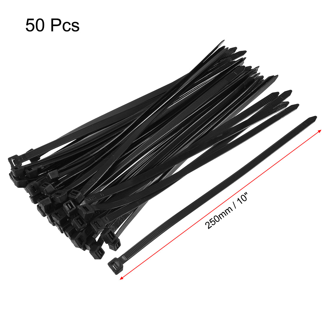 Harfington Nylon Cable Ties 10 Inch Self-Locking Zip Ties 0.3 Inch Width Black 50pcs