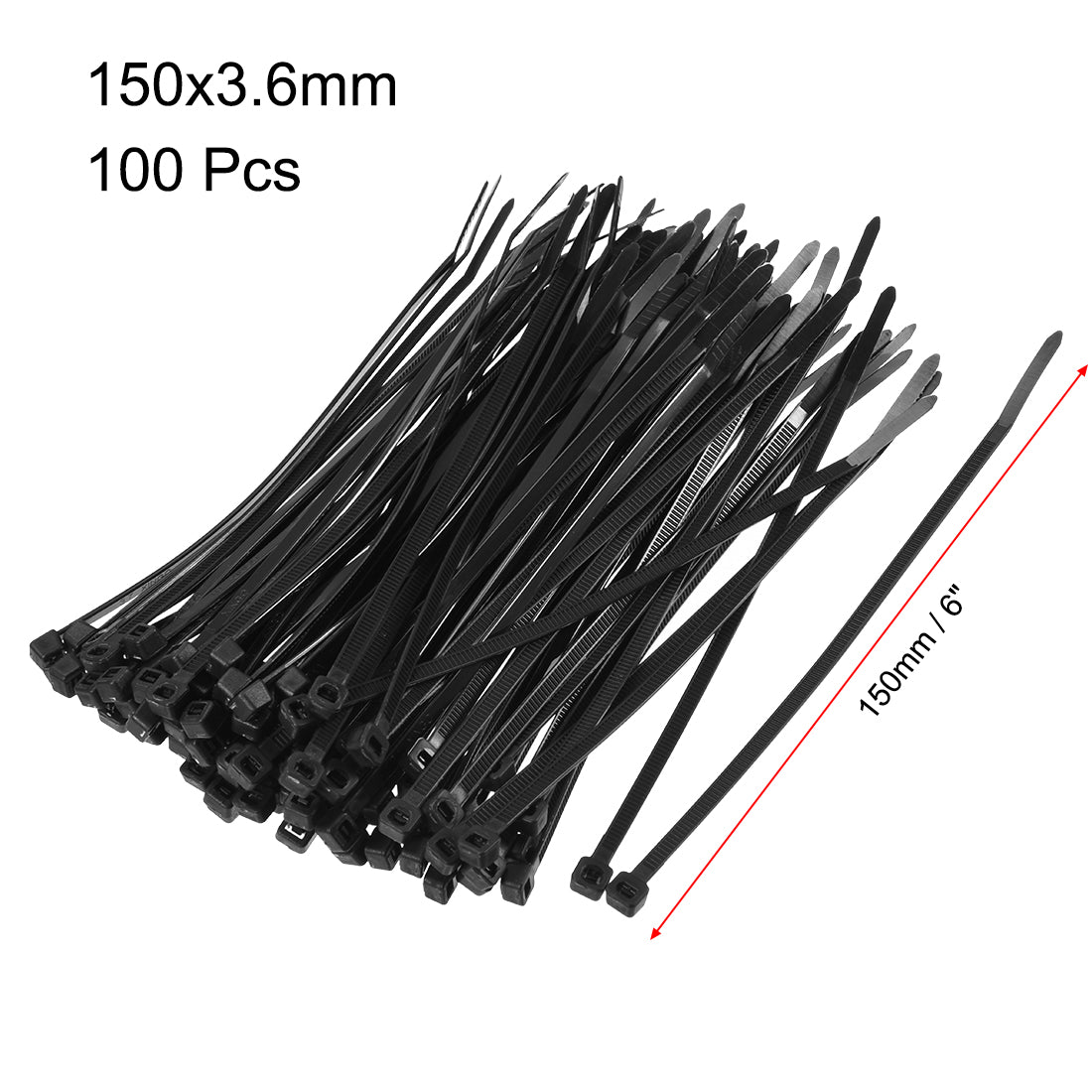 Harfington Nylon Cable Ties 6 Inch Self-Locking Zip Ties 0.14 Inch Width Black 100pcs