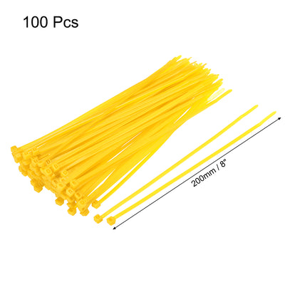 Harfington Nylon Cable Ties 8 Inch Self-Locking Zip Ties 0.14 Inch Width Yellow 100pcs