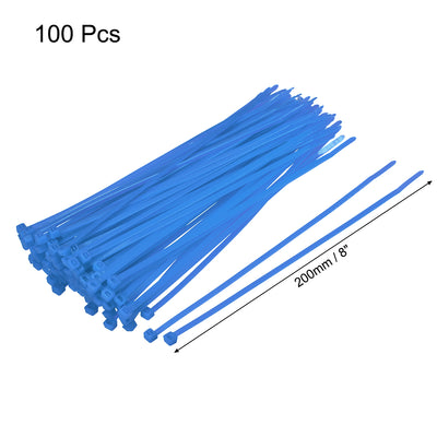 Harfington Nylon Cable Ties 8 Inch Self-Locking Zip Ties 0.14 Inch Width Blue 100pcs