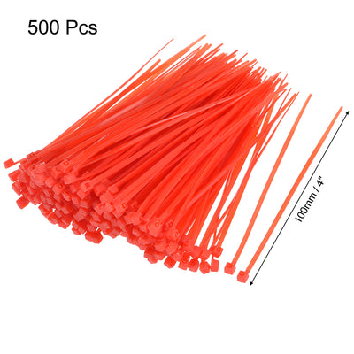 Harfington Nylon Cable Ties 4 Inch Self-Locking Zip Ties 0.07 Inch Width Red 500pcs