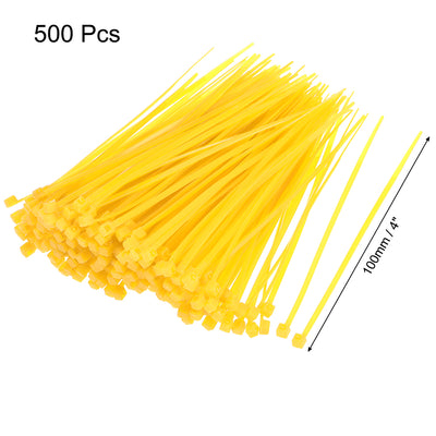 Harfington Nylon Cable Ties 4 Inch Self-Locking Zip Ties 0.07 Inch Width Yellow 500pcs