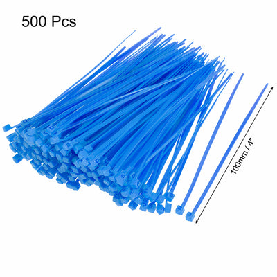 Harfington Nylon Cable Ties 4 Inch Self-Locking Zip Ties 0.07 Inch Width Blue 500pcs