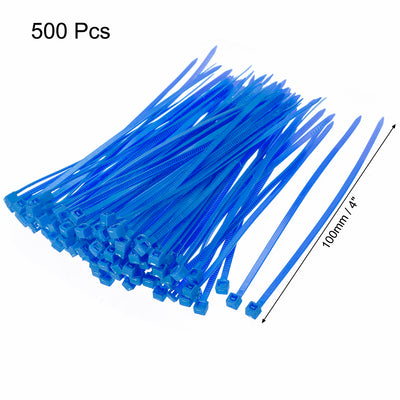 Harfington Nylon Cable Ties 4 Inch Self-Locking Zip Ties 0.09 Inch Width Blue 500pcs