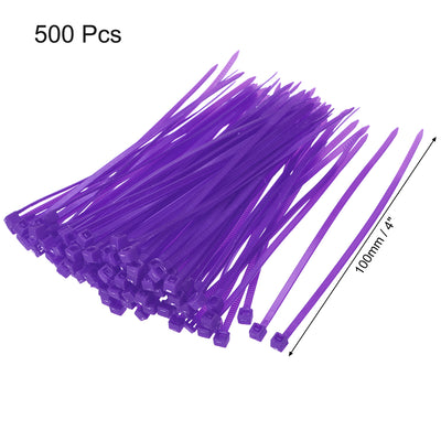 Harfington Nylon Cable Ties 4 Inch Self-Locking Zip Ties 0.09 Inch Width Purple 500pcs