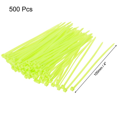 Harfington Nylon Cable Ties 4 Inch Self-Locking Zip Ties 0.09-Inch Width Fluorescent Green 500pcs