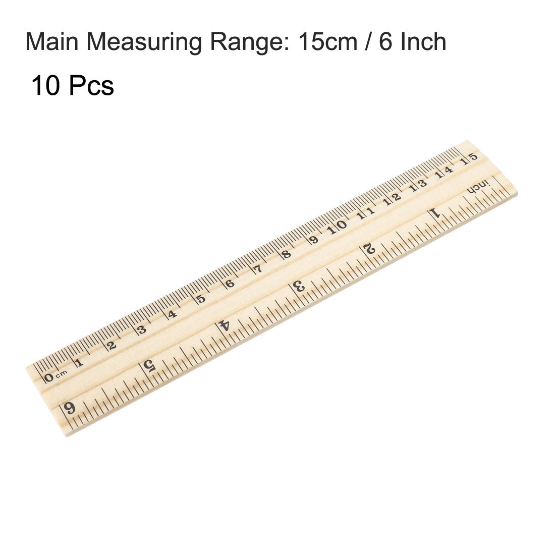 Harfington Wood Ruler 15cm 6 Inch 2 Scale Office Rulers Wooden Straight Rulers Measuring Ruler 10pcs
