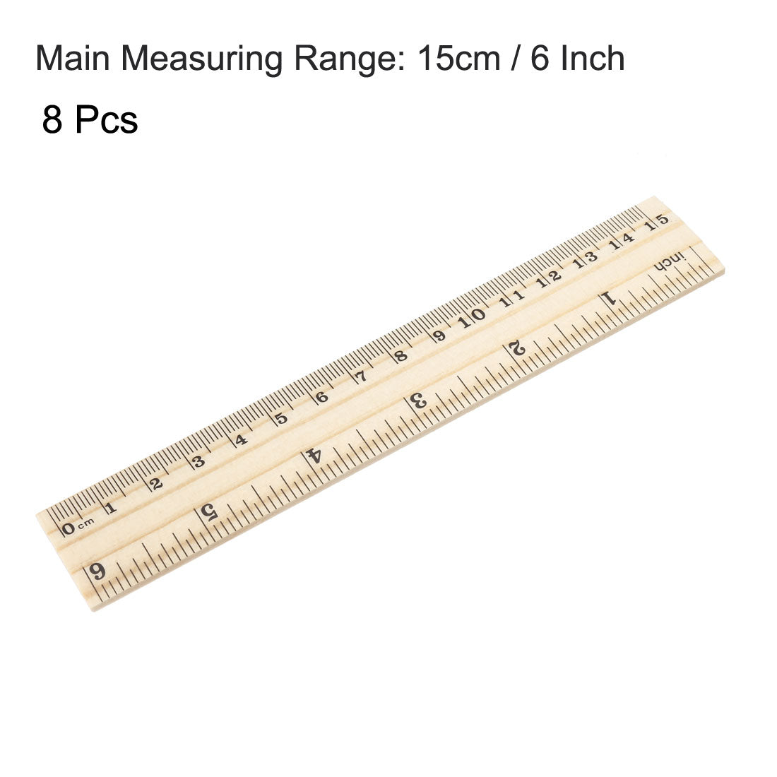 Harfington Wood Ruler 15cm 6 Inch 2 Scale Office Rulers Wooden Measuring Ruler 8pcs